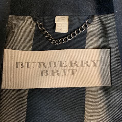 Burberry Brit Size L Navy Wool Cashmere Double Breasted Peacoat At