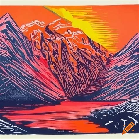 Vibrant Linocut Artwork Of The Edge Of The World On Craiyon