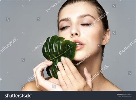 Beautiful Woman Naked Shoulders Green Leaves Stock Photo Shutterstock