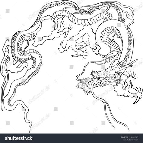 Dragon Facing Left Drawn Line Drawing Stock Illustration 2146989185