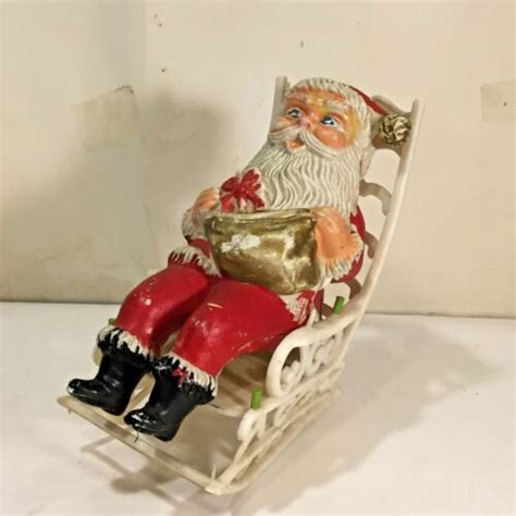 Vtg 8 Plastic Santa Rocking Chair Mcm Kitsch Xmas Blow Mold Decor Hong