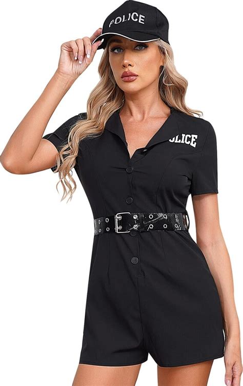 FEESHOW Womens Police Costume Cosplay Dirty Cop Uniform Halloween Officer Outfits Lingerie Sets
