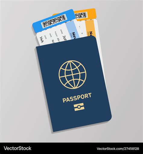 Passport With Boarding Tickets Hand Drawn Blue Vector Image