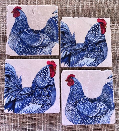 Blue Hen And Rooster Coaster Setdecorative Tiles Etsy