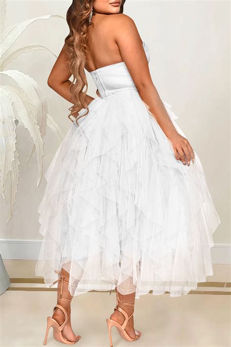 Wholesale Red Sexy Hot Drilling Mesh Strapless Mesh Dress Dresses