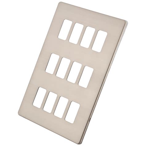 12 Gang Grid Front Plate Brushed Stainless Steel Screwless M2 Electrical