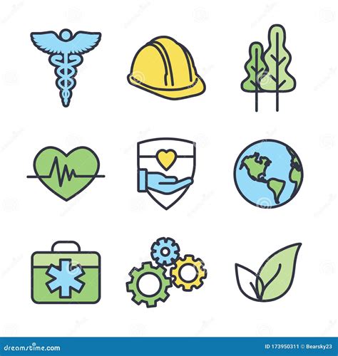 Health Safety And Environment Icon Set With Medical Safety Leaves