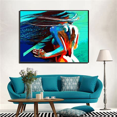 Colorful Nude Woman Oil Painting Canvas Erotic Colorful Wall Art Sexy Lady Wall Decor Erotic