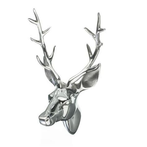 Aluminium Stags Head Wall Mounted Plaque Deer Metal Silver Art New EBay