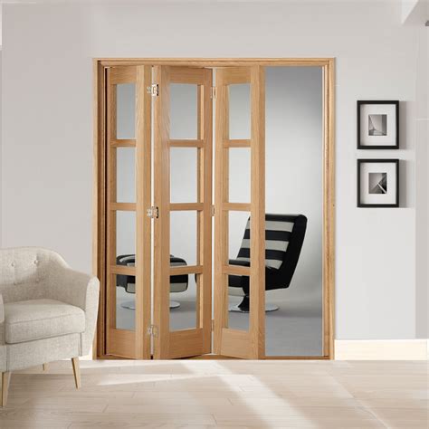 Buy 3 Leaf Oak Shaker 4l Clear Glazed Bi Folding Set Emerald Doors