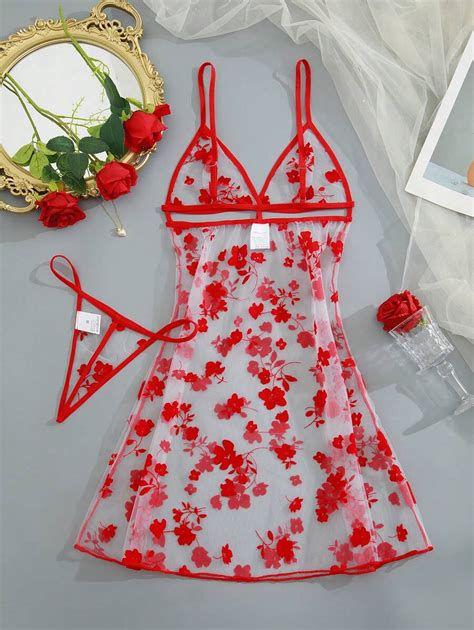 Lingerie transparente transparente camisola sexy romântica e atraente para mulheres SHEIN PT