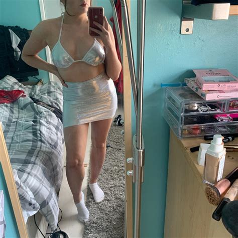 Holographic Silver Two Piece Bikini Top And Skirt Depop