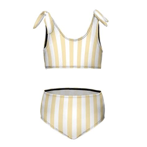 Aesthetic Light Ivory And White Vertical Girl S 2 Piece Bikini Set Beach Sport Swimsuit Swimwear