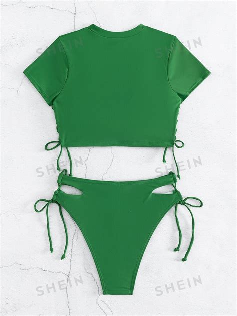 SHEIN Swim Ensemble bikini à lacets latéraux pour plage d été à col haut Mode en ligne SHEIN