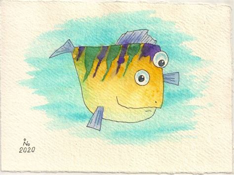 Pablo Fish 2020 Watercolour By Ilona Borodulina Rock Painting