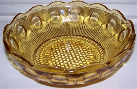 Thumbprint Pressed Glass Bowl Scalloped Rim Amber Glass No Etsy