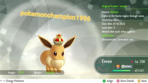 Pok Mon Let S Go Pikachu Voli Iv D Part Eevee Avec Couronne Modeste