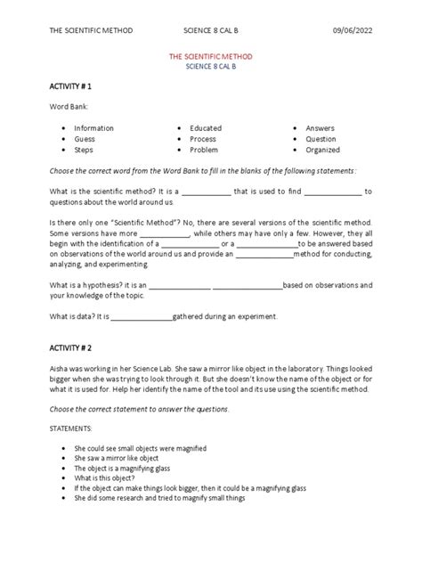 The Scientific Method Worksheet | PDF