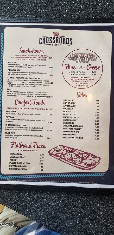 Menu At The Crossroads Dinor Restaurant Edinboro