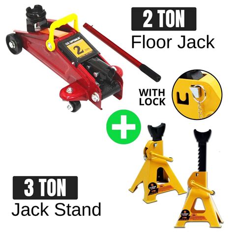 COMBO 2 Ton Hydraulic Floor Jack 3 Ton Heavy Duty Jack Stand 1Pair