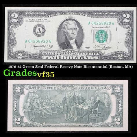 1976 2 Green Seal Federal Reseve Note Bicentennial