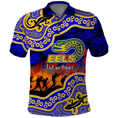 Custom Personalised Anzac Day Nrl Eels Polo Shirt Aboriginal Lizard