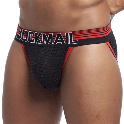 JOCKMAIL Sexy Men Underwear Jockstraps Mesh Man Jocks Bikini G Strings Men Thong Cuecas Male