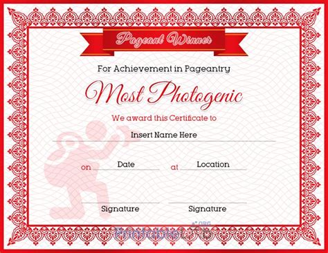 Pageant Most Photogenic Achievement Certificate Sample In Pertaining
