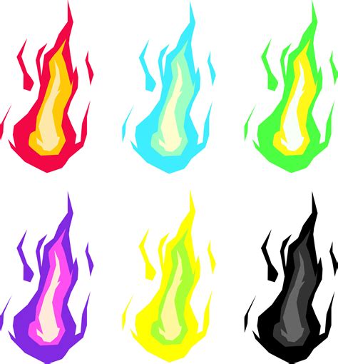 Set Of Fire Flames With Modern Color Of Red Blue Green Purple