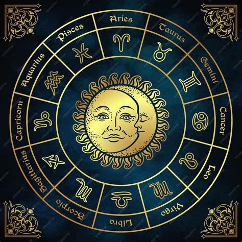 Premium Vector Zodiac Circle With Horoscope Signs Sun And Moon Hand