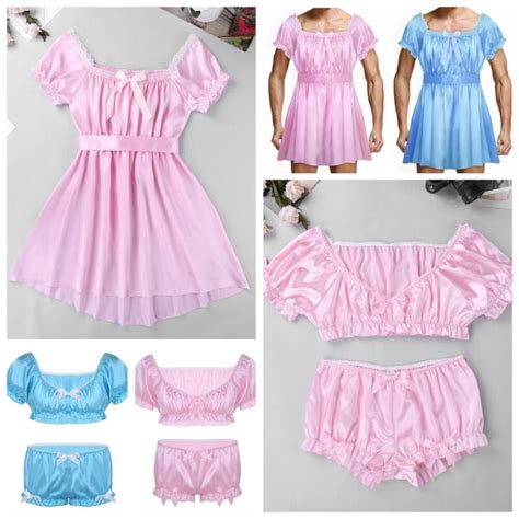 Mens Satin Sissy Frilly Ruffled Elastic Lingerie Set Bikini Bra Top Crossdress Ebay