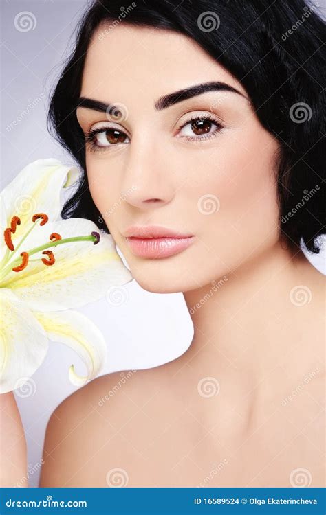 Brunette With Lily Stock Photo Image Of Eyebrows Glam