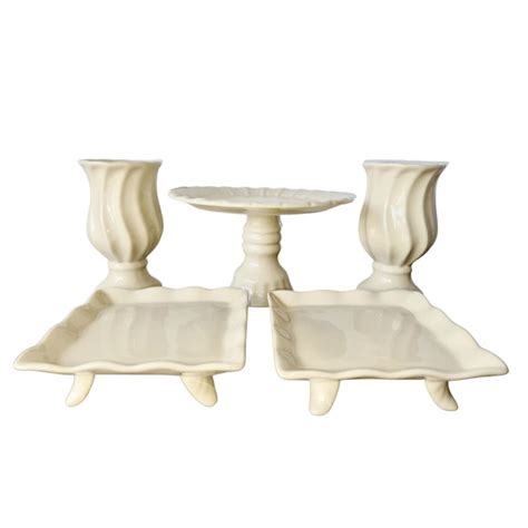 Kit 2 Vasos 2 Bandejas 1 Boleira Cerâmica Nude Bege Elo7