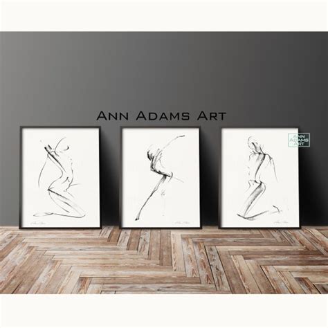 Set Of 3 Drawing Nude Sketch Minimalist Female Figure Nude Etsy