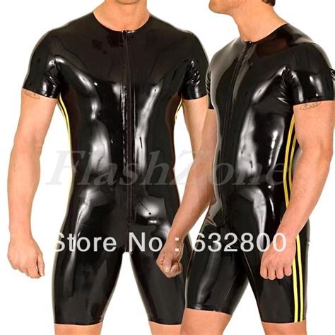 Free Shippinglatex Garment Fetish Rubber Tights With Yellow Stripes