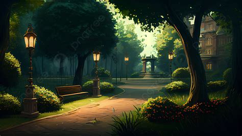 парк ночь уличный фонарь скамейка, парк, ночной вид, уличный фонарь фон ...