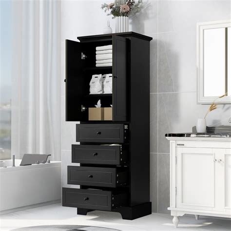 Joliwing Tall Bathroom Cabinet Storage Cabinet with 4 Drawers and Adjustable Shelf,Black ...