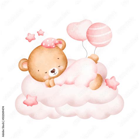 Cute Baby Teddy Bear Sleeping On The Cloud Stock Vector Adobe Stock