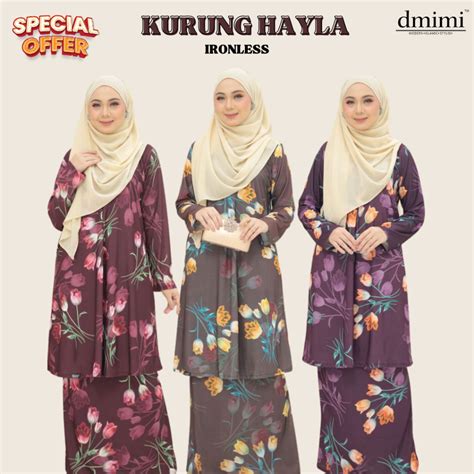 Dmimi Baju Kurung Hayla Hot Item Printed Commo Crepe Ironless Readystock Baju Kurung Viral