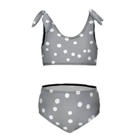 Simple Gray And White Polka Dots Girl S 2 Piece Bikini Set Beach Sport Swimsuit Swimwear 10 12Y