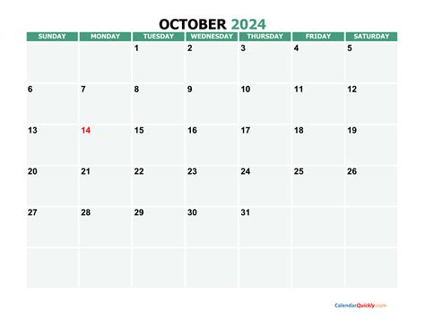 October Calendar 2024 Template Free - Mei Benedicta