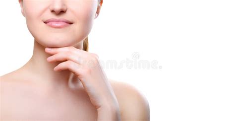 Portrait Of Girl With Nude Make Up With Hands On Chin Stock Photo Image Of Clear Happy