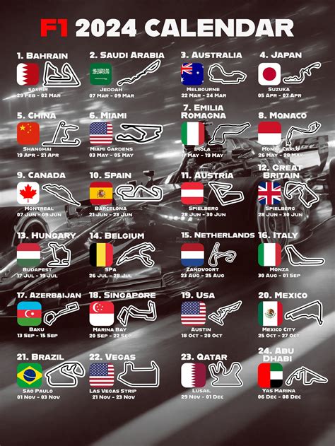 F Race Calendar Poster Season Detailed Wall Calendar F