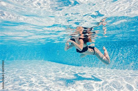 Underwater Woman Portrait Wearing Black Bikini In Swimming Pool Stock Photo Adobe Stock