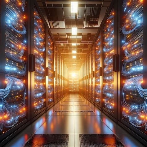 premium photo  data center featuring rows  towering server racks