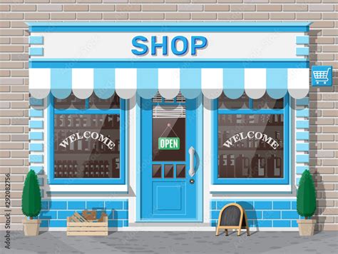 empty store front  window  door wooden  brick facade glass