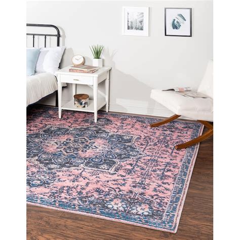 Unique Loom 8 X 8 Salmon Pink Washable Square Indoor Medallion Area Rug