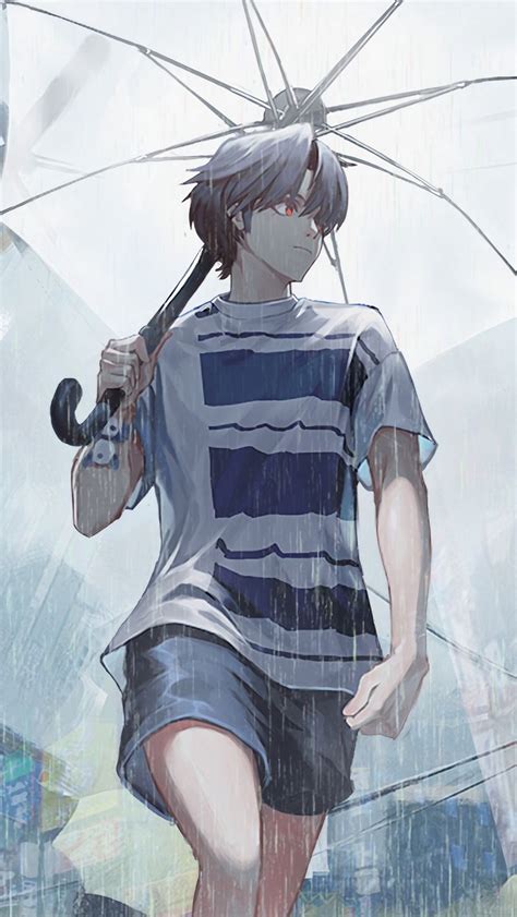 Download wallpaper 800x1420 guy, rain, umbrella, street, anime iphone se/5s/5c/5 for parallax hd ...