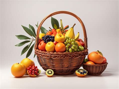 Premium Ai Image Fruit Wicker Basket Full Of Fruits