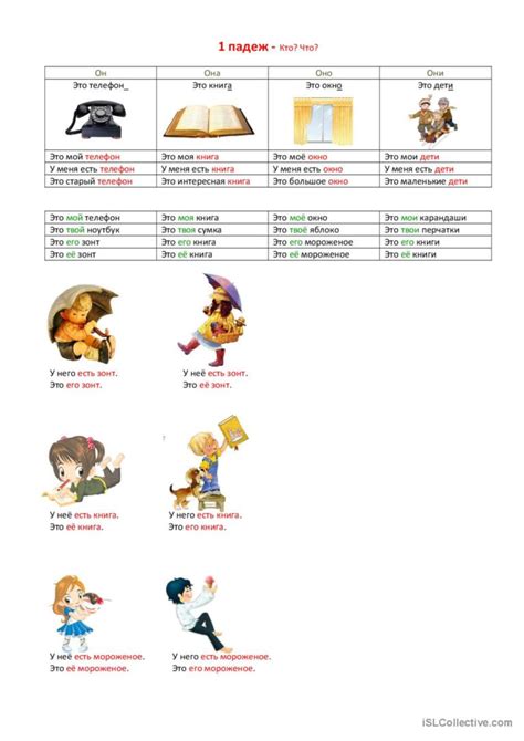 1, 2, 3, 4 падежи в картинках: Pусский РКИ pабочие листы пдф и док